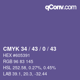カラーコード: CMYK 34 / 43 / 0 / 43 | qconv.com