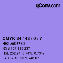 颜色代码: CMYK 34 / 43 / 0 / 7 | qconv.com