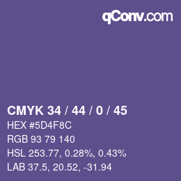 カラーコード: CMYK 34 / 44 / 0 / 45 | qconv.com