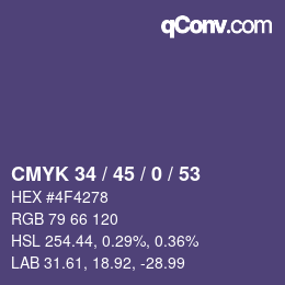 Farbcode: CMYK 34 / 45 / 0 / 53 | qconv.com
