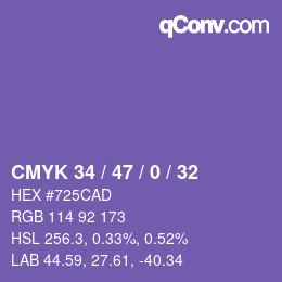Farbcode: CMYK 34 / 47 / 0 / 32 | qconv.com