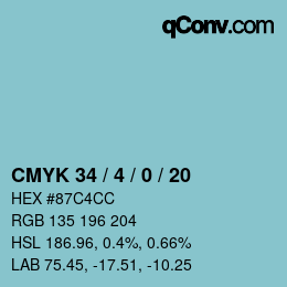 颜色代码: CMYK 34 / 4 / 0 / 20 | qconv.com