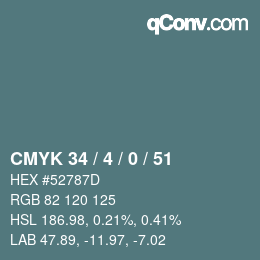 Farbcode: CMYK 34 / 4 / 0 / 51 | qconv.com
