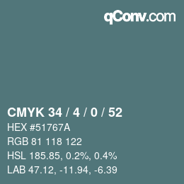 カラーコード: CMYK 34 / 4 / 0 / 52 | qconv.com