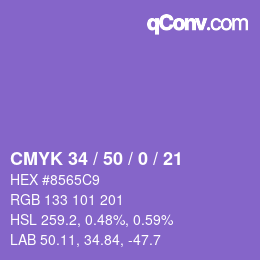 カラーコード: CMYK 34 / 50 / 0 / 21 | qconv.com