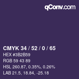 Color code: CMYK 34 / 52 / 0 / 65 | qconv.com