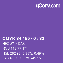 Farbcode: CMYK 34 / 55 / 0 / 33 | qconv.com