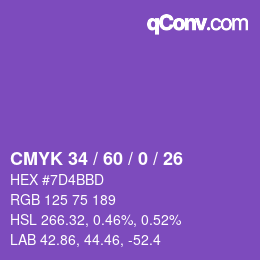 颜色代码: CMYK 34 / 60 / 0 / 26 | qconv.com