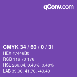 Color code: CMYK 34 / 60 / 0 / 31 | qconv.com