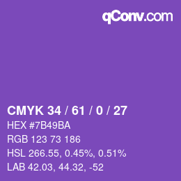 カラーコード: CMYK 34 / 61 / 0 / 27 | qconv.com