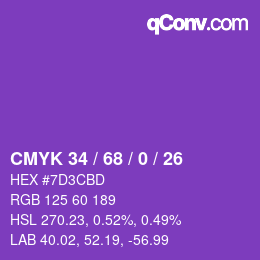 Farbcode: CMYK 34 / 68 / 0 / 26 | qconv.com