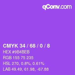 カラーコード: CMYK 34 / 68 / 0 / 8 | qconv.com