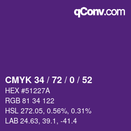 Color code: CMYK 34 / 72 / 0 / 52 | qconv.com
