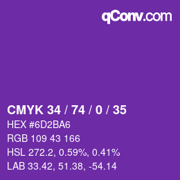 Color code: CMYK 34 / 74 / 0 / 35 | qconv.com
