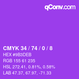 カラーコード: CMYK 34 / 74 / 0 / 8 | qconv.com