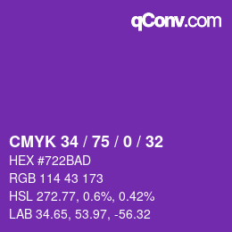 Color code: CMYK 34 / 75 / 0 / 32 | qconv.com