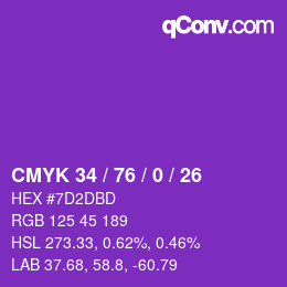 カラーコード: CMYK 34 / 76 / 0 / 26 | qconv.com