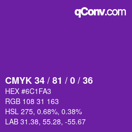 カラーコード: CMYK 34 / 81 / 0 / 36 | qconv.com