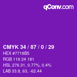 颜色代码: CMYK 34 / 87 / 0 / 29 | qconv.com