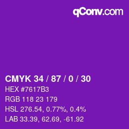 颜色代码: CMYK 34 / 87 / 0 / 30 | qconv.com