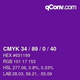 カラーコード: CMYK 34 / 89 / 0 / 40 | qconv.com