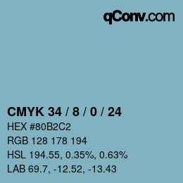 カラーコード: CMYK 34 / 8 / 0 / 24 | qconv.com