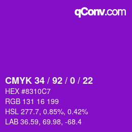 颜色代码: CMYK 34 / 92 / 0 / 22 | qconv.com