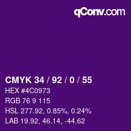 Color code: CMYK 34 / 92 / 0 / 55 | qconv.com