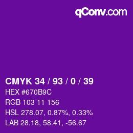 Color code: CMYK 34 / 93 / 0 / 39 | qconv.com