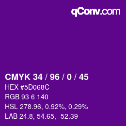 Farbcode: CMYK 34 / 96 / 0 / 45 | qconv.com