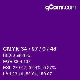 Color code: CMYK 34 / 97 / 0 / 48 | qconv.com