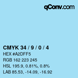 カラーコード: CMYK 34 / 9 / 0 / 4 | qconv.com