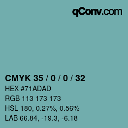 Farbcode: CMYK 35 / 0 / 0 / 32 | qconv.com