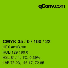 Color code: CMYK 35 / 0 / 100 / 22 | qconv.com