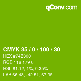 颜色代码: CMYK 35 / 0 / 100 / 30 | qconv.com