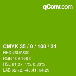 カラーコード: CMYK 35 / 0 / 100 / 34 | qconv.com