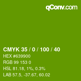 颜色代码: CMYK 35 / 0 / 100 / 40 | qconv.com