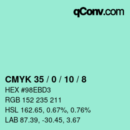 カラーコード: CMYK 35 / 0 / 10 / 8 | qconv.com