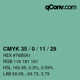 Color code: CMYK 35 / 0 / 11 / 29 | qconv.com