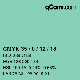 カラーコード: CMYK 35 / 0 / 12 / 18 | qconv.com