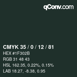 Color code: CMYK 35 / 0 / 12 / 81 | qconv.com