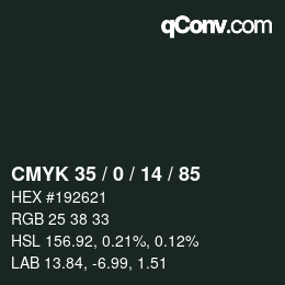 カラーコード: CMYK 35 / 0 / 14 / 85 | qconv.com