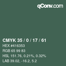 Farbcode: CMYK 35 / 0 / 17 / 61 | qconv.com
