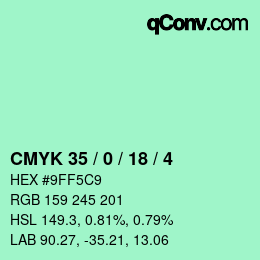 カラーコード: CMYK 35 / 0 / 18 / 4 | qconv.com