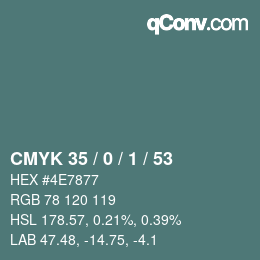 Color code: CMYK 35 / 0 / 1 / 53 | qconv.com