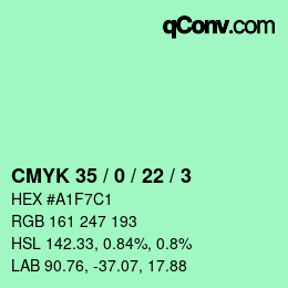 カラーコード: CMYK 35 / 0 / 22 / 3 | qconv.com