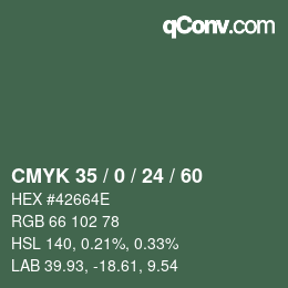 カラーコード: CMYK 35 / 0 / 24 / 60 | qconv.com