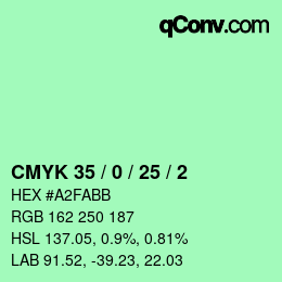 カラーコード: CMYK 35 / 0 / 25 / 2 | qconv.com