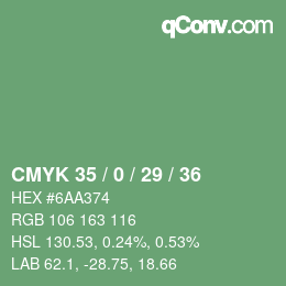 カラーコード: CMYK 35 / 0 / 29 / 36 | qconv.com