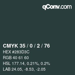 Color code: CMYK 35 / 0 / 2 / 76 | qconv.com